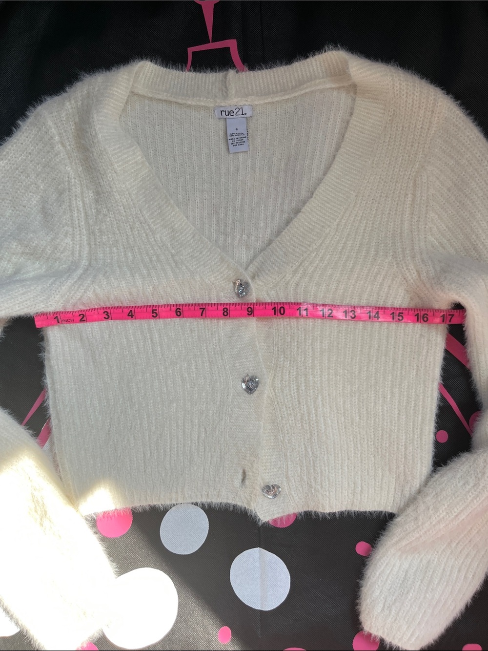Super soft cardigan sweater with crystal heart shaped buttons - Picture 8 of 15